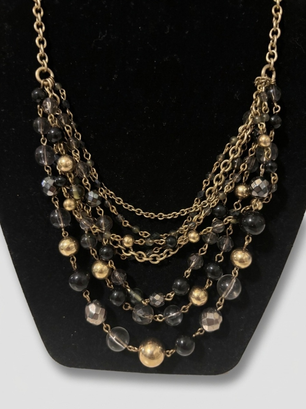 Lia Sophia Multi-Strand Black and Clear Beaded Gold-Tone Statement Necklace